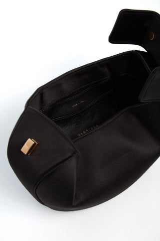 Black Satin Demi Bag - Open Interior View with Nappa Leather Lining and Made in Italy Label | Gabriela Hearst