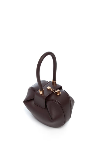 Bordeaux Nappa Leather Demi Bag - Three Quarter View with Turnlock Closure | Gabriela Hearst
