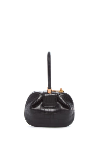 Black Crocodile Demi Bag - Back View, Structured Round Pouch Top Handle | Gabriela Hearst