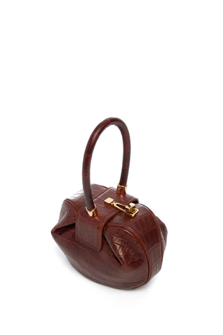 Cognac Crocodile Leather Demi Bag - Three Quarter Angle | Gabriela Hearst
