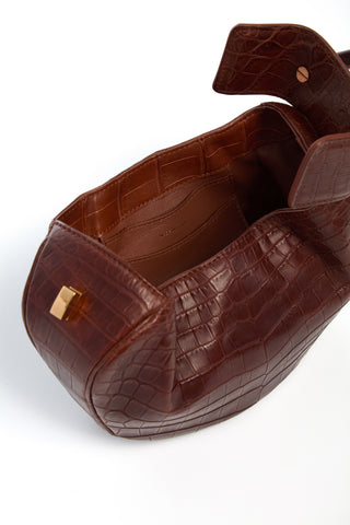 Cognac Crocodile Leather Demi Bag Interior - Open View | Gabriela Hearst