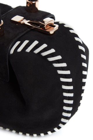 Black Suede Whipstitch Detail - Rose Gold Turnlock Closure | Gabriela Hearst