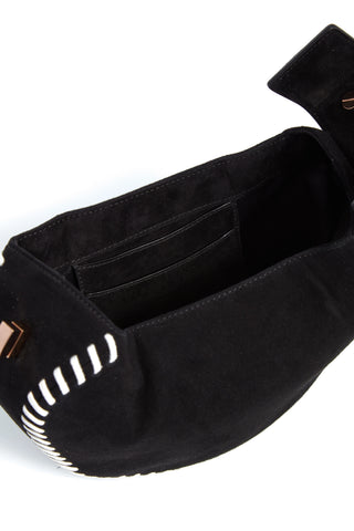 Black Suede Whipstitch Demi Bag - Interior View Open | Gabriela Hearst