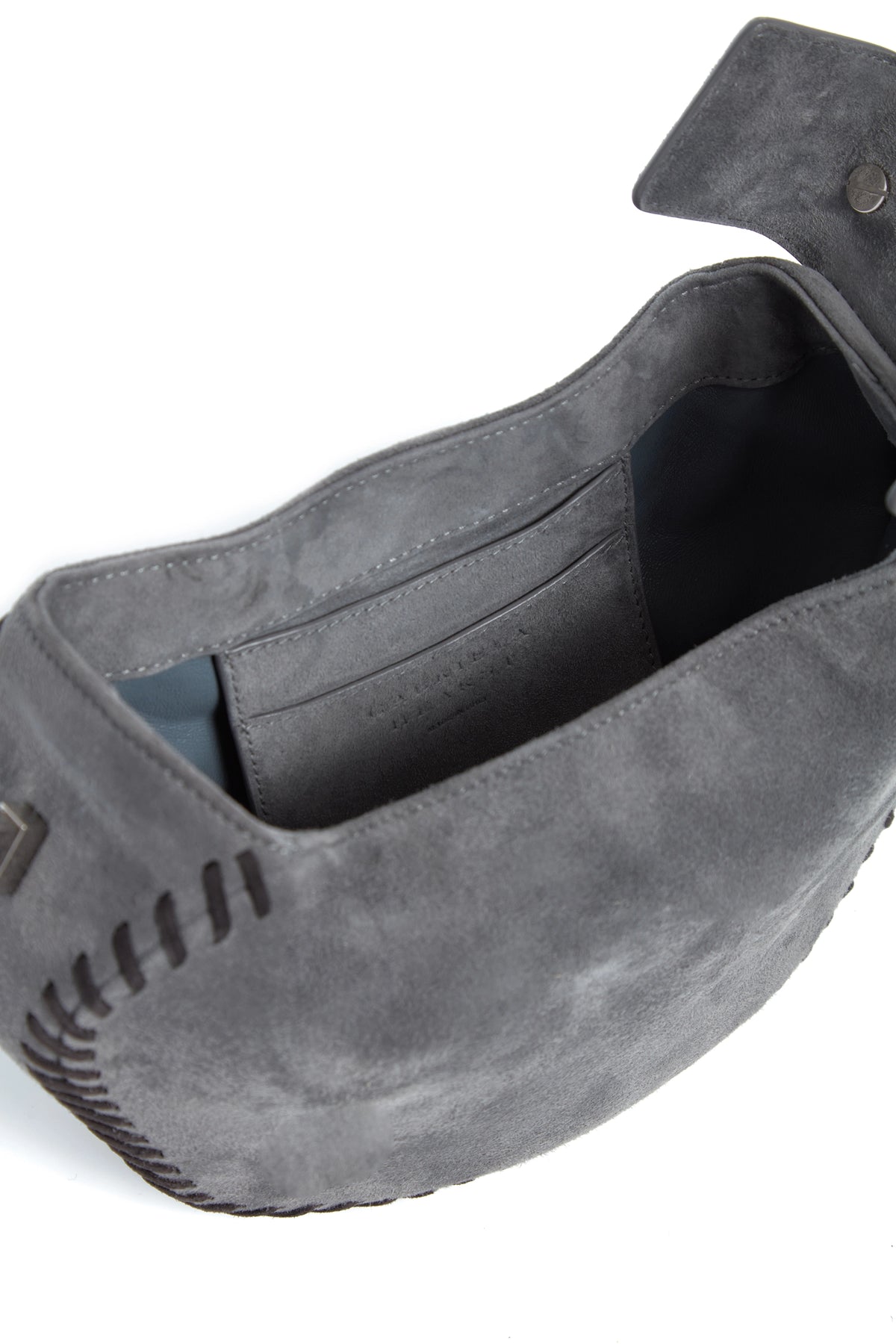 Whipstitch Demi Bag in Charcoal Suede