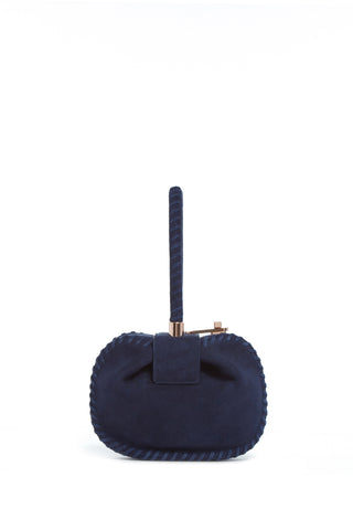 Navy Suede Whipstitch Demi Bag - Back View | Gabriela Hearst