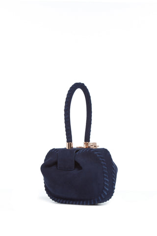 Navy Suede Whipstitch Demi Bag - Front View | Gabriela Hearst