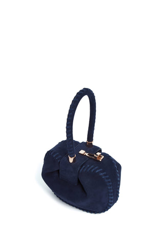Navy Suede Whipstitch Demi Bag - Three Quarter Angle | Gabriela Hearst