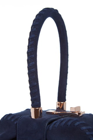 Navy Suede Whipstitch Demi Bag - Handle Detail Close-Up | Gabriela Hearst