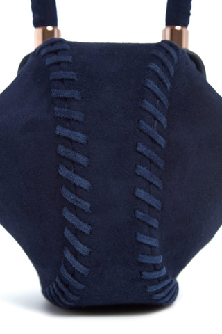 Navy Suede Whipstitch Demi Bag - Bottom View | Gabriela Hearst
