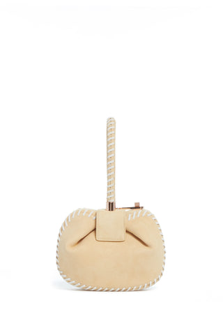 Nude Suede Whipstitch Demi Bag - Front View, Turnlock Closure | Gabriela Hearst