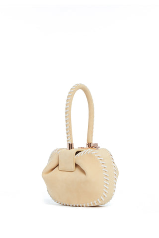 Nude Suede Whipstitch Demi Bag - Side Angle View, Rose Gold Hardware | Gabriela Hearst