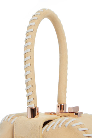 Nude Suede Demi Bag - White Whipstitch Handle Close-Up, Rose Gold Hardware Detail | Gabriela Hearst