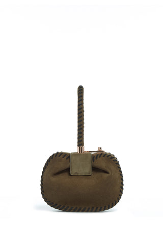 Olive Suede Whipstitch Demi Bag - Front View | Gabriela Hearst