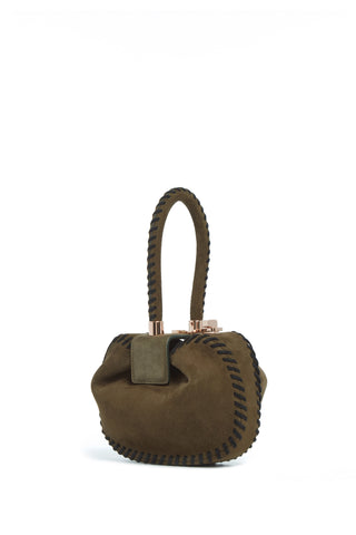 Olive Suede Whipstitch Demi Bag - Side Profile | Gabriela Hearst