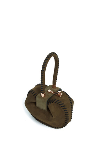 Olive Suede Whipstitch Demi Bag - Three Quarter View | Gabriela Hearst