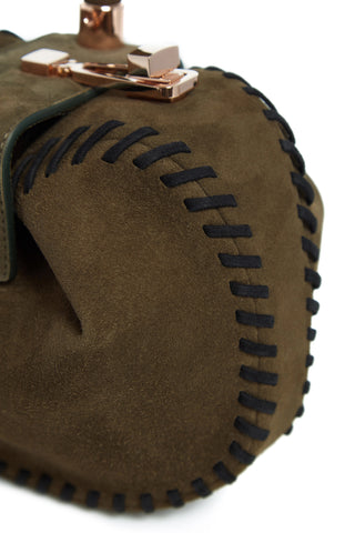 Olive Suede Whipstitch Demi Bag - Close-Up Craftsmanship Detail | Gabriela Hearst