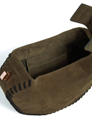 Olive Suede Whipstitch Demi Bag - Interior View Open | Gabriela Hearst