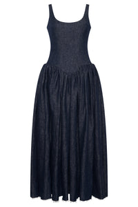 Isai Dress In Stoned Washed Denim Linen