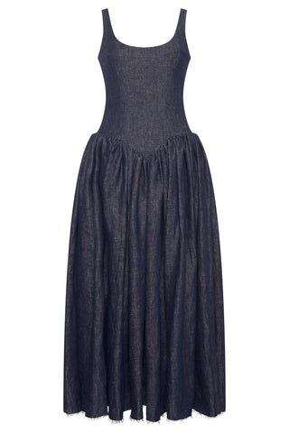 Stone Washed Denim Isai Maxi Dress - Front View | Gabriela Hearst