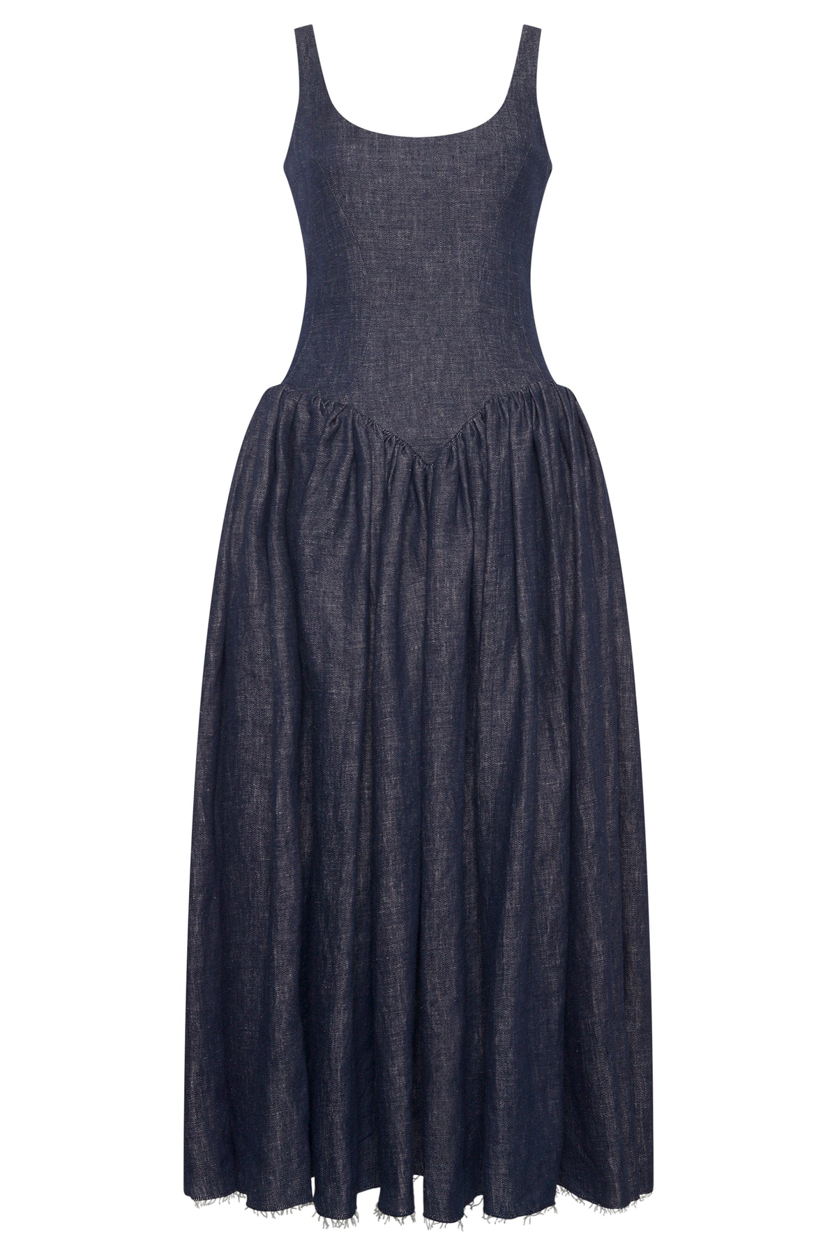 Isai Dress in Stone Washed Linen Denim