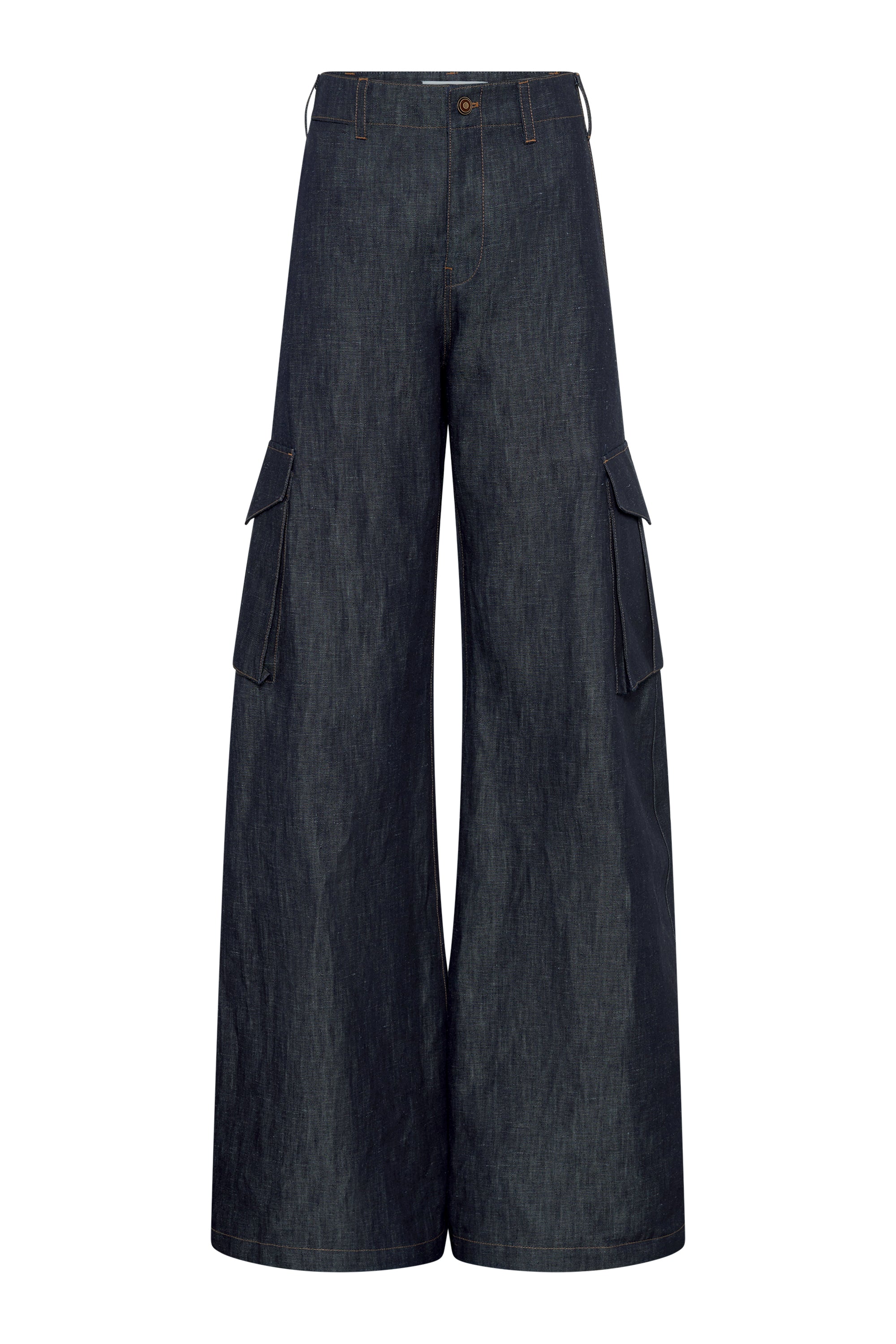 Eos Barrel-leg Cargo Pant in Recycled Cotton Linen Denim