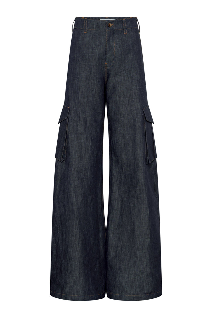 Eos Barrel-leg Cargo Pant in Recycled Cotton Linen Denim