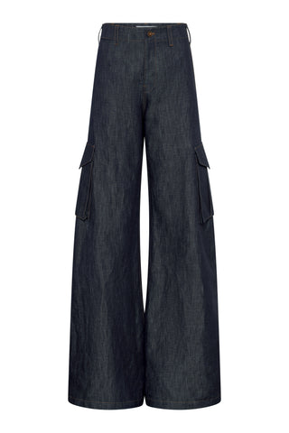Eos Barrel-leg Cargo Pant in Recycled Cotton Linen Denim