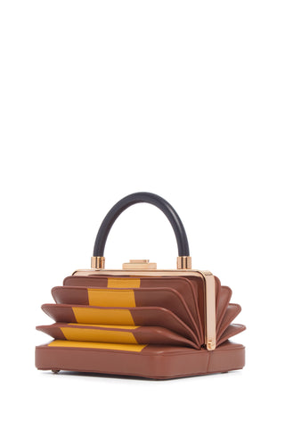 Cognac Yellow Navy Nappa Leather Diana Bag - Side Pleated View | Gabriela Hearst