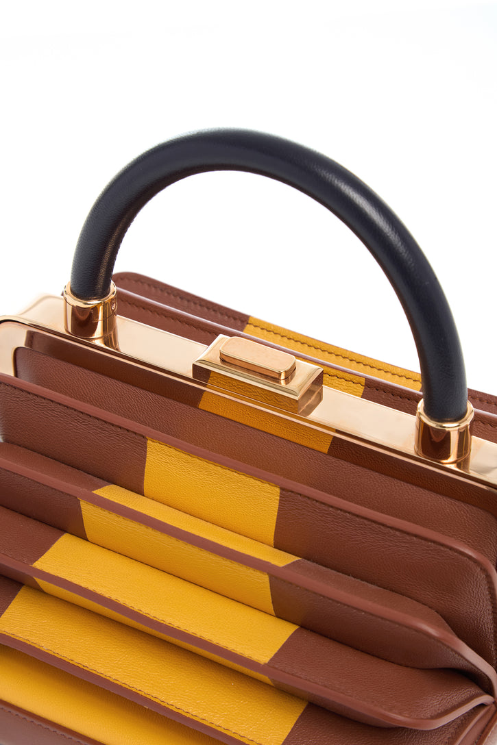 Diana Bag in Cognac, Yellow & Navy Nappa Leather