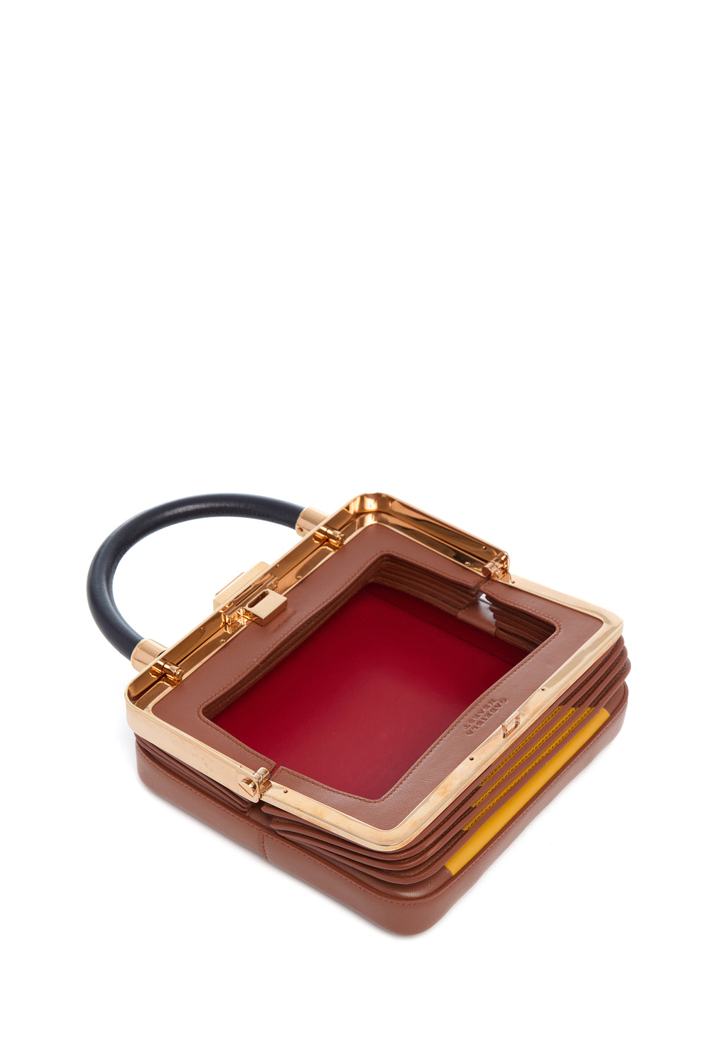 コニャック、イエロー、ネイビーのナッパレザーを使用したダイアナバッグ