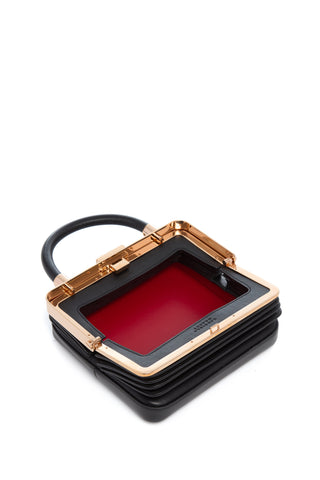 Black Nappa Leather Diana Bag Interior - Open View with Red Lining | Gabriela Hearst