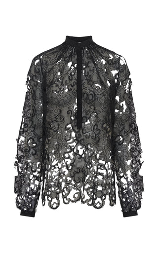 Black Silk Organza Lace Dietrich Blouse - Front View | Gabriela Hearst