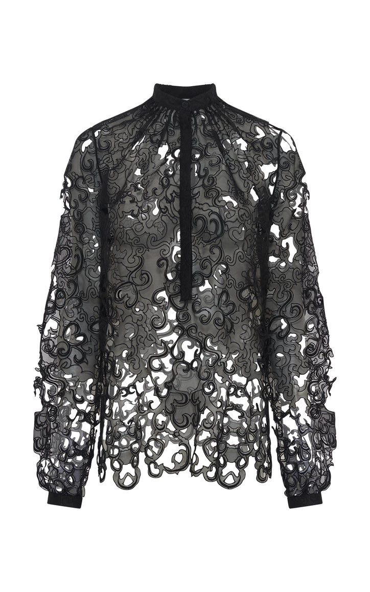 Dietrich Blouse in Black Silk Organza Lace