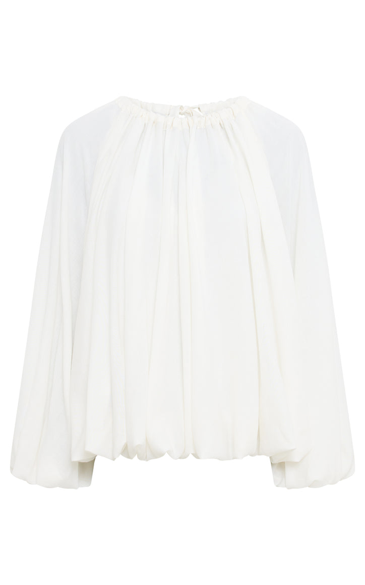 Diggory Pleated Top in Ivory Wool Cashmere Voile