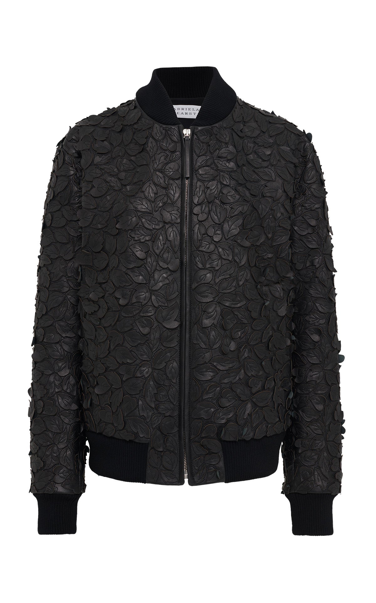 Winslow Embroidered Leaves Bomber in Black Leather