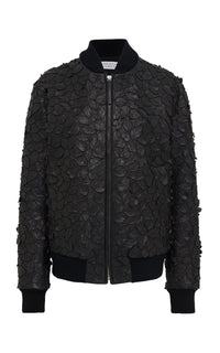 Winslow Embroidered Leaves Bomber in Black Leather