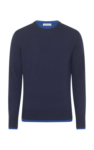 Wells Reversible Knit Sweater in Electric Navy & Cobalt Cashmere Silk