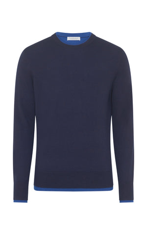 Wells Reversible Knit Sweater in Electric Navy & Cobalt Cashmere Silk