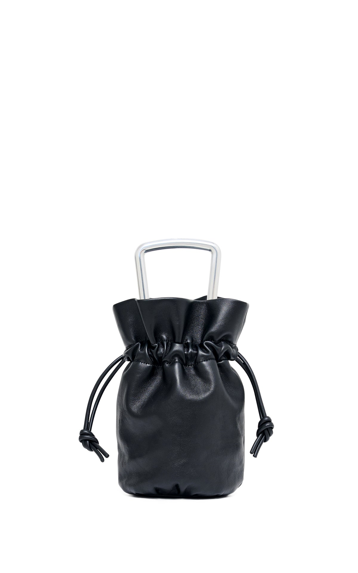 Drawstring Bag in Black Soft Leather