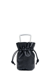 Drawstring Bag in Black Soft Leather