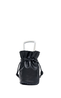 Drawstring Bag in Black Soft Leather