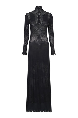 Solace Pointelle Knit Lace Dress in Black Merino Wool