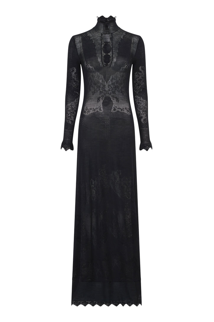 Solace Knit Dress in Black Merino Wool Lace