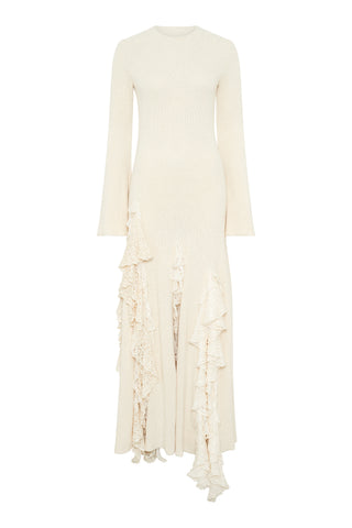 Bloomsbury Knit Dress in Ivory Silk with Custom Ruffles