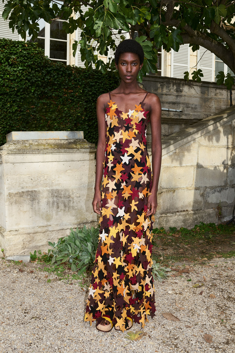 Yeshara Crochet Stars Maxi Slip Dress in Multi Cashmere