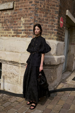 Sofia Mia's Flowers Blouse Urban Street Style - Full Outfit On Model | Gabriela Hearst