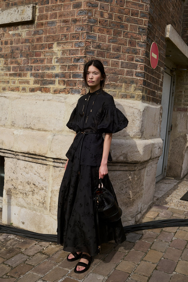 Sofia Mia's Flowers Blouse in Black Embroidered Silk Organza