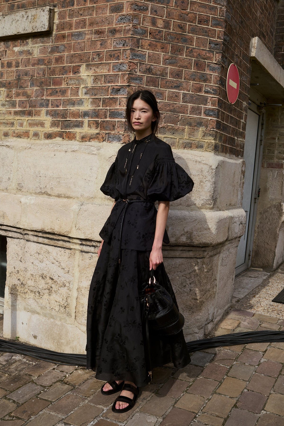 Sonya Mia's Flowers Maxi Skirt in Black Embroidered Silk Organza