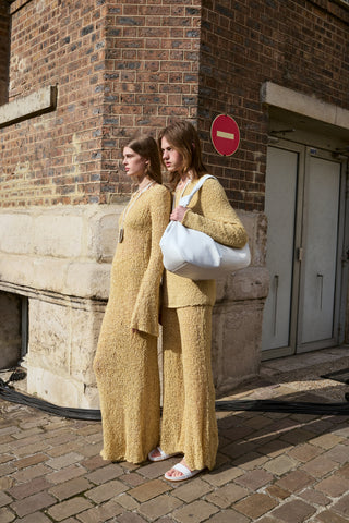 Elinea Knit Maxi Dress in Hay Silk Cashmere Linen