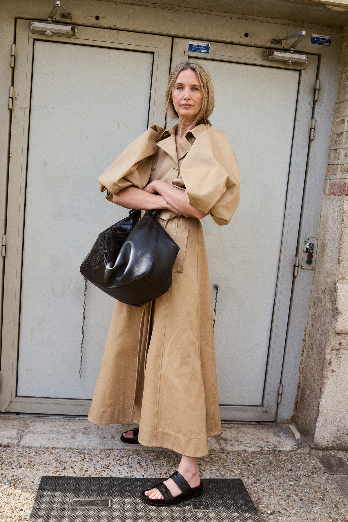 Aeon Puff Sleeve Trench Coat in Camel Sea Island Cotton Twill
